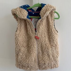 Mini Boden Beige Sherpa Vest with Blue Star Lining
